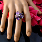 Amethyst Hexa Indian Silver Purple Gems Versatile Modern Ring Jewellery