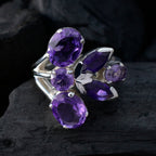 Amethyst Hexa Indian Silver Purple Gems Versatile Modern Ring Jewellery