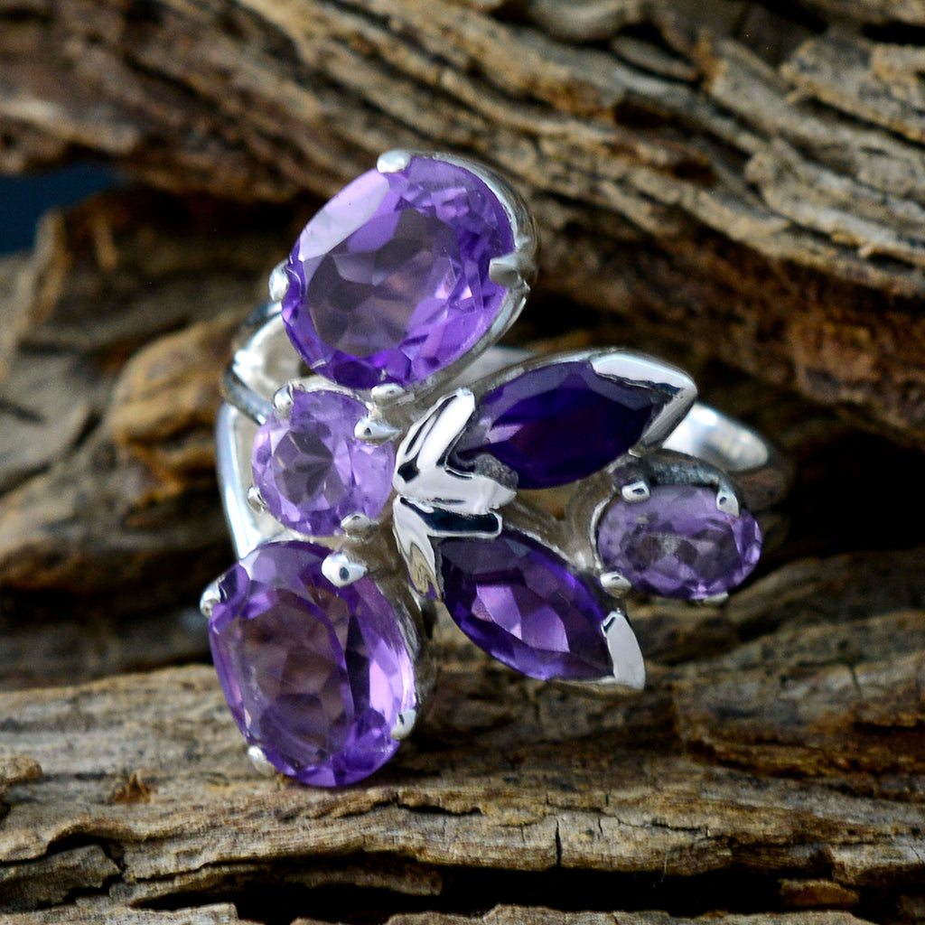 Amethyst Hexa Indian Silver Purple Gems Versatile Modern Ring Jewellery