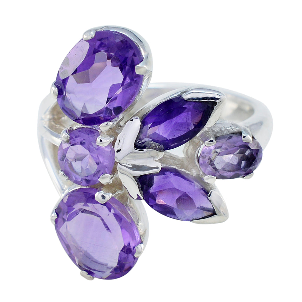 Amethyst Hexa Indian Silver Purple Gems Versatile Modern Ring Jewellery