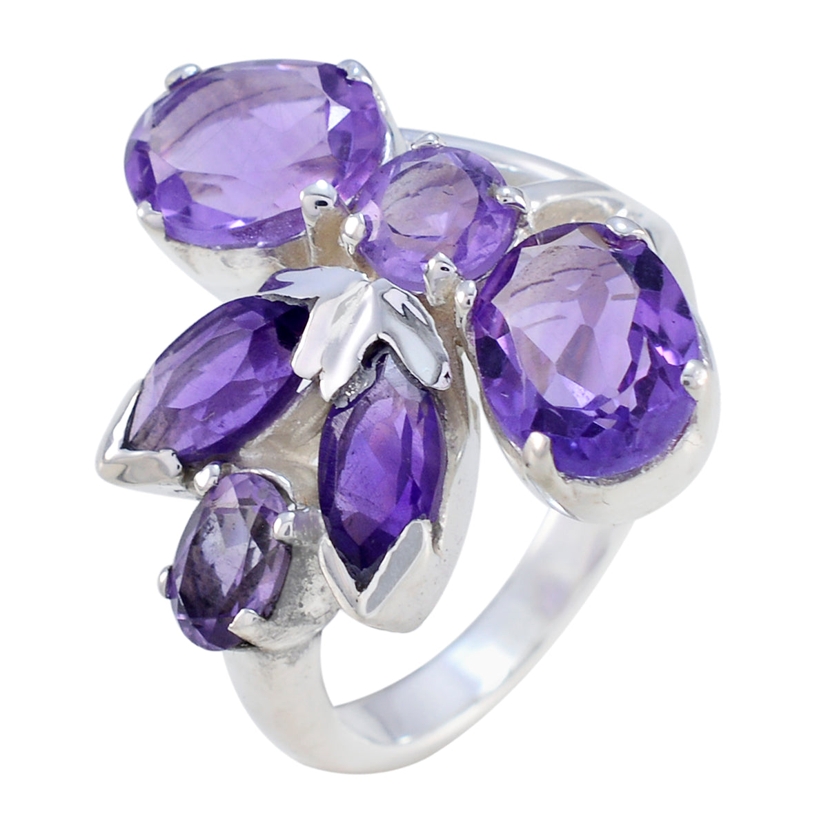 Amethyst Hexa Indian Silver Purple Gems Versatile Modern Ring Jewellery