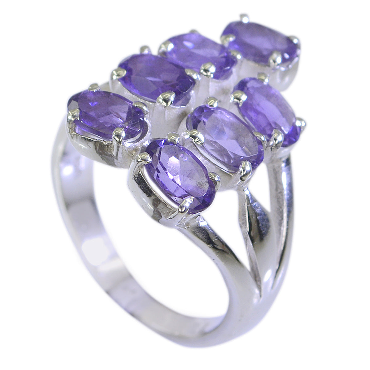 Amethyst Hepta German 925 Silver Purple Gems Minimal Romantic Ring Jewellery