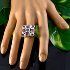 Amethyst Navratna French Silver Purple Gems Chunky Armor Ring Jewelry