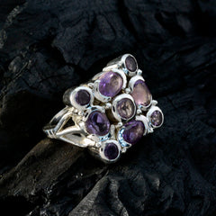 Amethyst Navratna French Silver Purple Gems Chunky Armor Ring Jewelry
