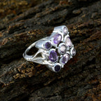 Amethyst Navratna French Silver Purple Gems Chunky Armor Ring Jewelry