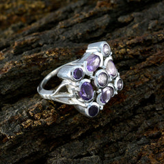 Amethyst Navratna French Silver Purple Gems Chunky Armor Ring Jewelry