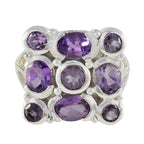 Amethyst Navratna French Silver Purple Gems Chunky Armor Ring Jewelry