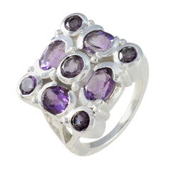 Amethyst Navratna French Silver Purple Gems Chunky Armor Ring Jewelry