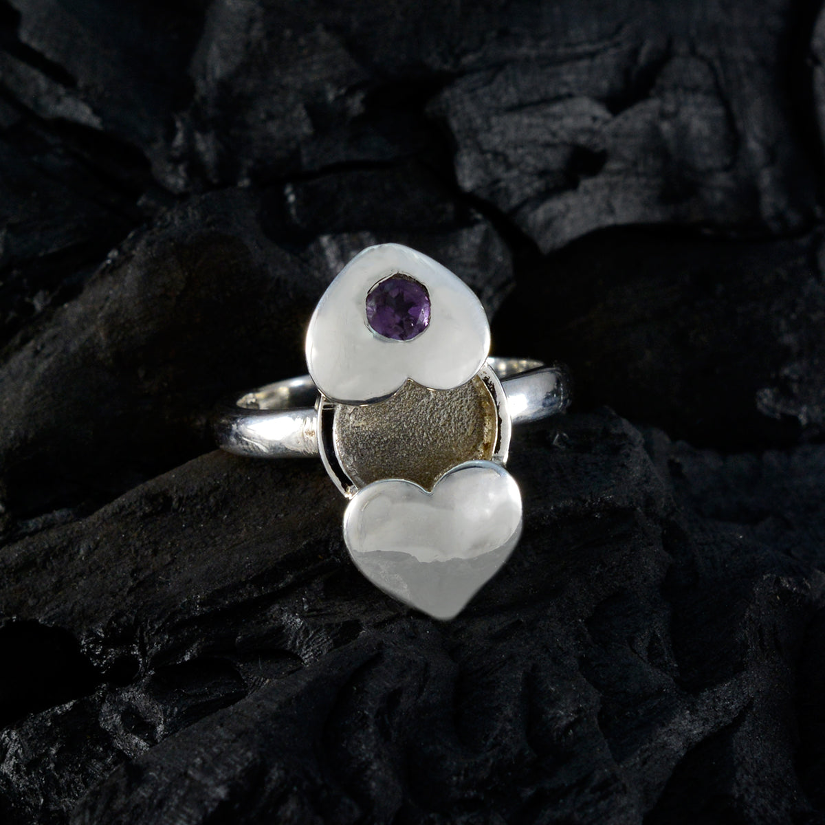 Amethyst Solitaire Indian Silver Purple Gemstones Minimal Feminine Ring Jewellery