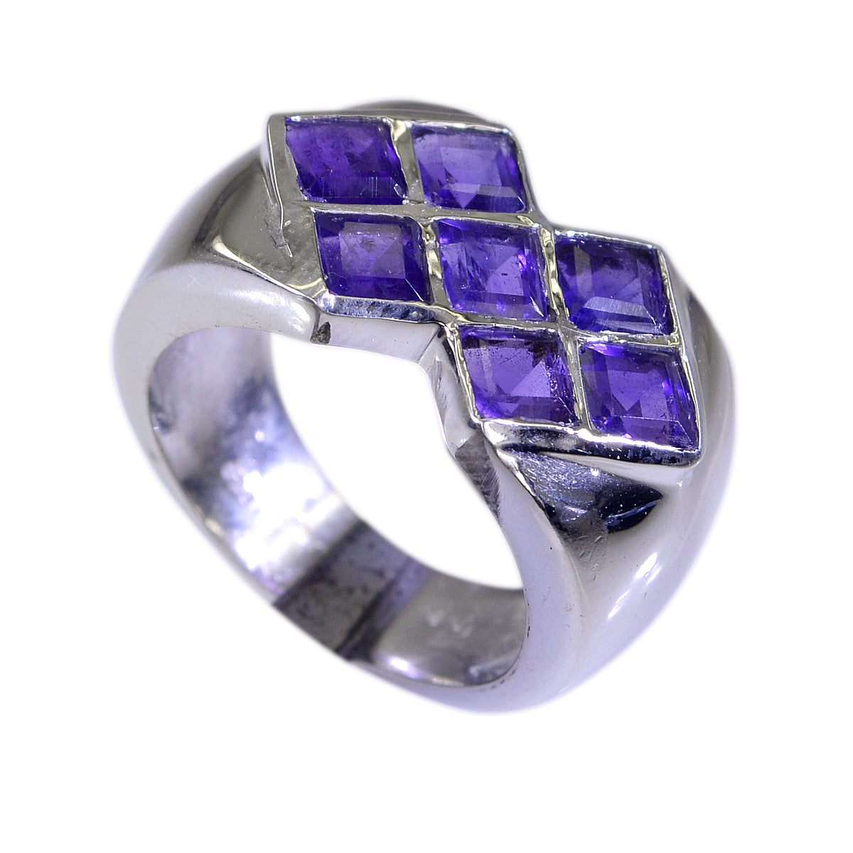 Amethyst Hepta Indian 925 Sterling Silver Purple Gems Versatile Modern Ring Jewelry