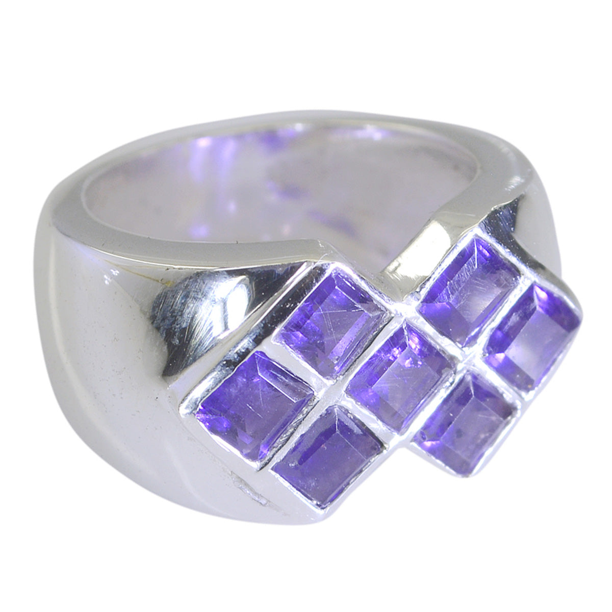 Amethyst Hepta Indian 925 Sterling Silver Purple Gems Versatile Modern Ring Jewelry