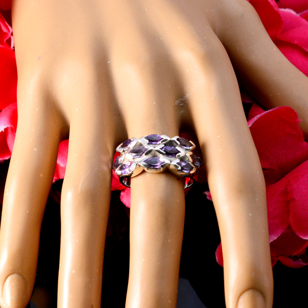 Amethyst deka Moroccan 925 Silver Purple Gems Eye catching Trendy Ring Jewellery