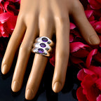 Amethyst Trilogy German 92.5 Silver Purple Gemstone Edgy Modern Ring Jewelry