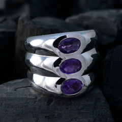 Amethyst-Trilogie, deutscher 92,5er Silber, lila Edelstein, kantiger moderner Ringschmuck