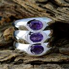 Amethyst Trilogy German 92.5 Silver Purple Gemstone Edgy Modern Ring Jewelry