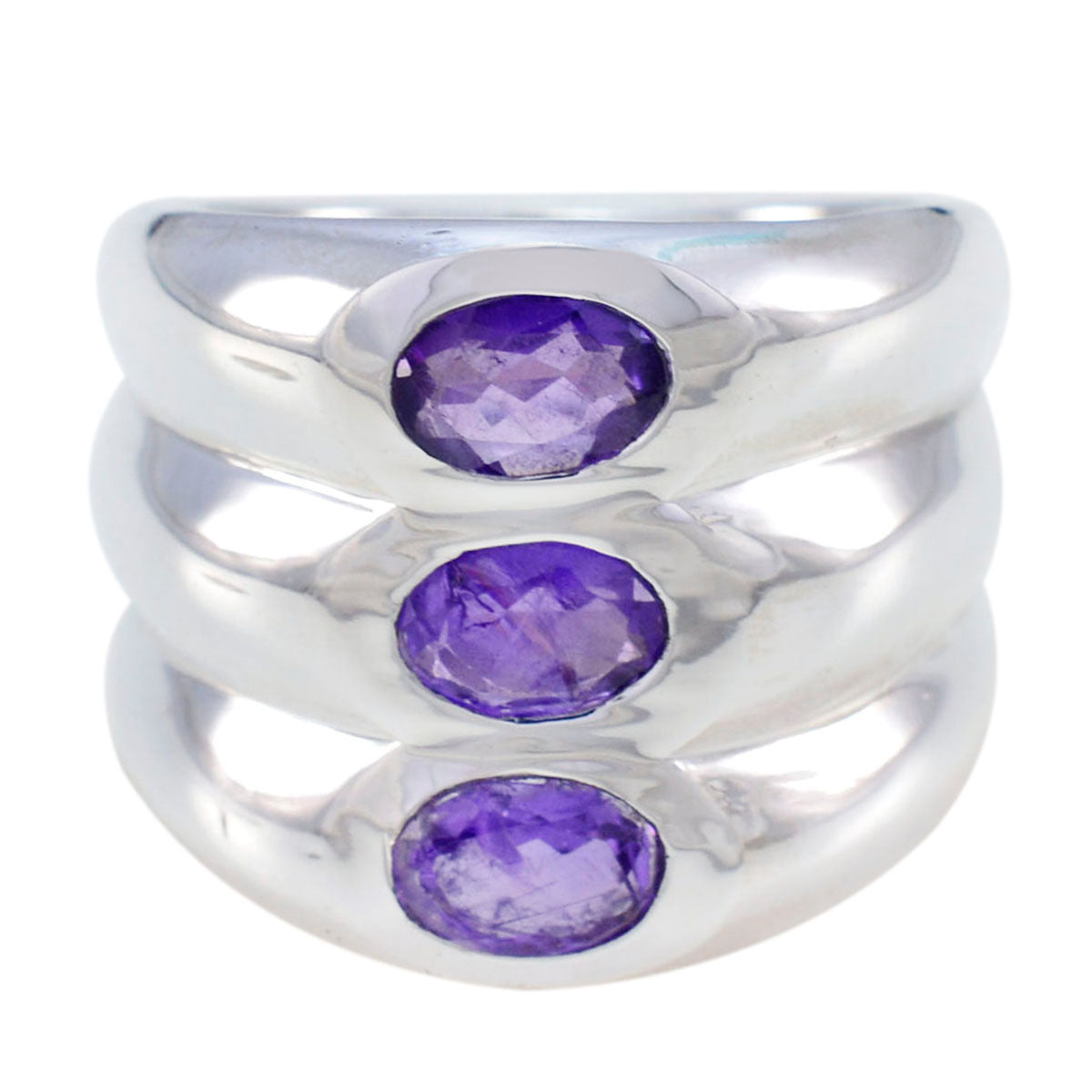 Amethyst Trilogy German 92.5 Silver Purple Gemstone Edgy Modern Ring Jewelry Huvudsaklig produktbild