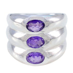 Amethyst Trilogy German 92.5 Silver Purple Gemstone Edgy Modern Ring Jewelry