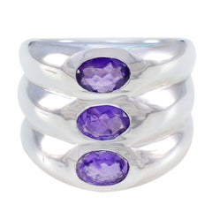 Amethyst-Trilogie, deutscher 92,5er Silber, lila Edelstein, kantiger moderner Ringschmuck