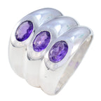 Amethyst Trilogy German 92.5 Silver Purple Gemstone Edgy Modern Ring Jewelry