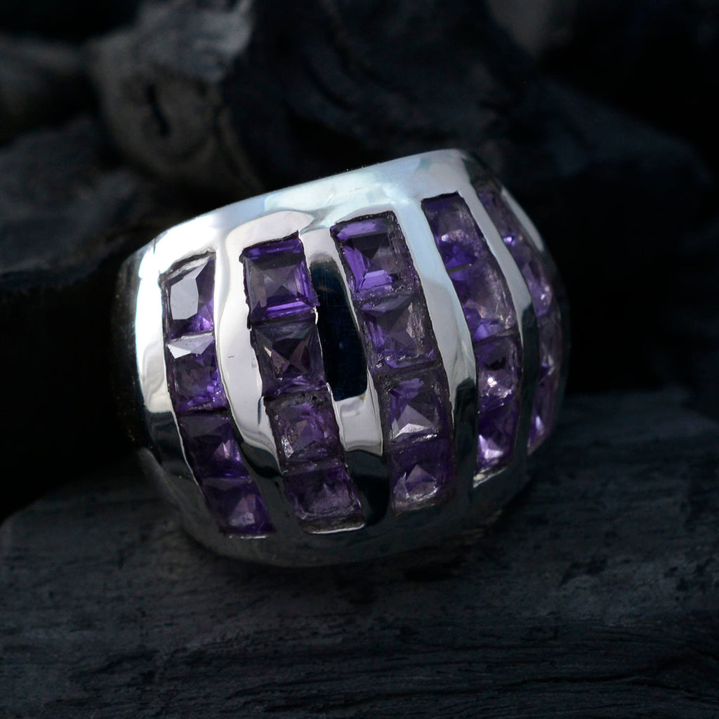 Amethyst multiple Italian Silver Purple Gemstone Chunky Vintage Ring Jewelry