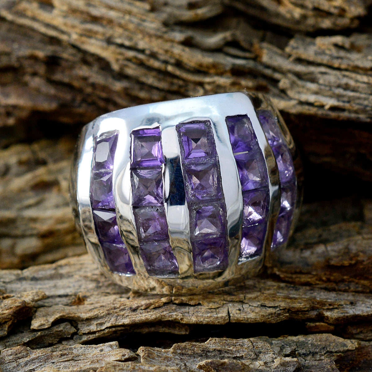 Amethyst multiple Italian Silver Purple Gemstone Chunky Vintage Ring Jewelry