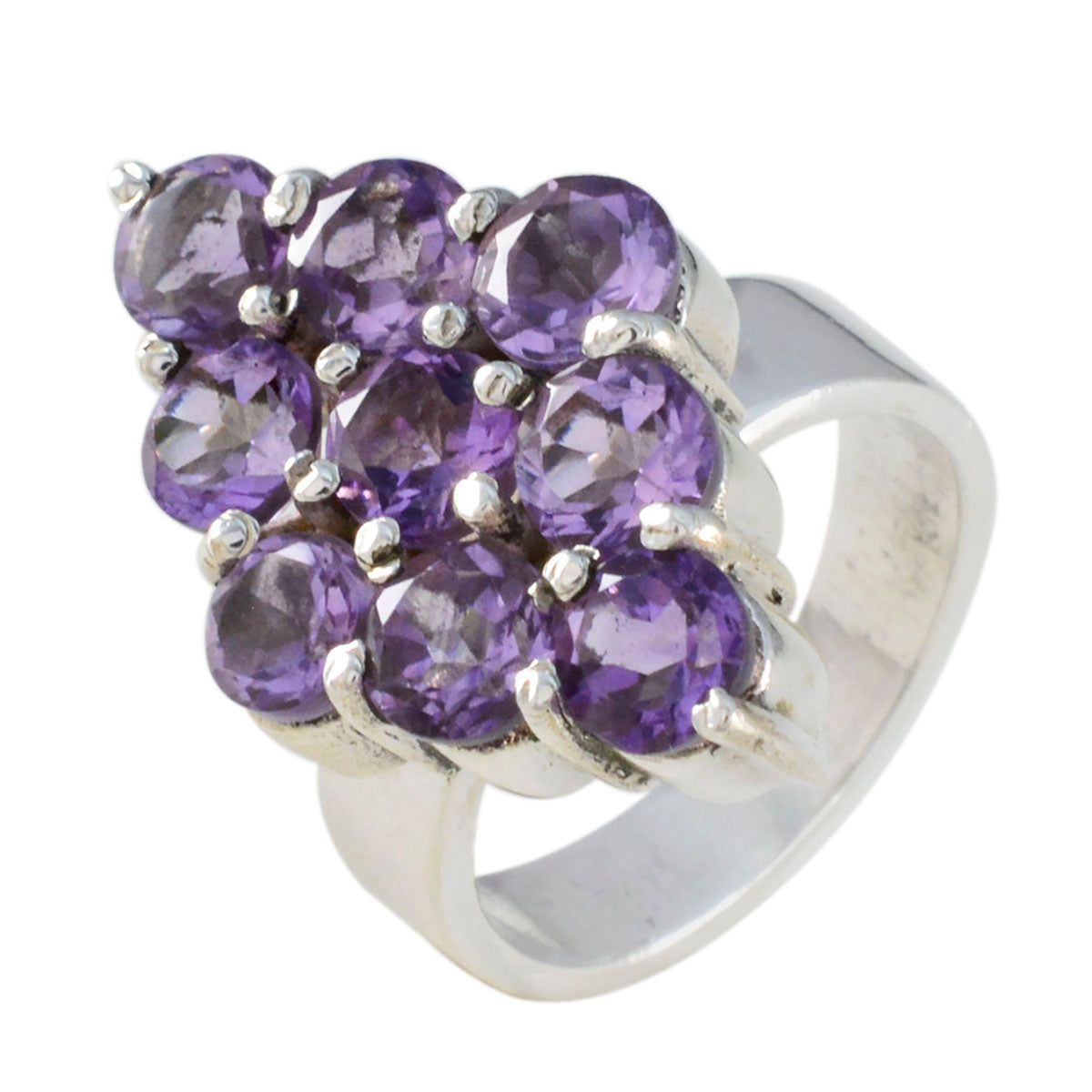 Amethyst Navratna French Sterling Silver Purple Gemstones Edgy Contemporary Ring Jewellery Immagine principale del prodotto