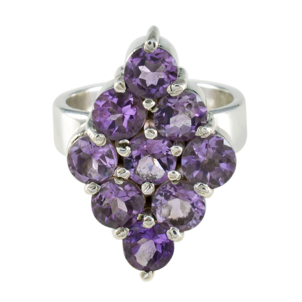 Amethyst Navratna French Sterling Silver Purple Gemstones Edgy Contemporary Ring Jewellery