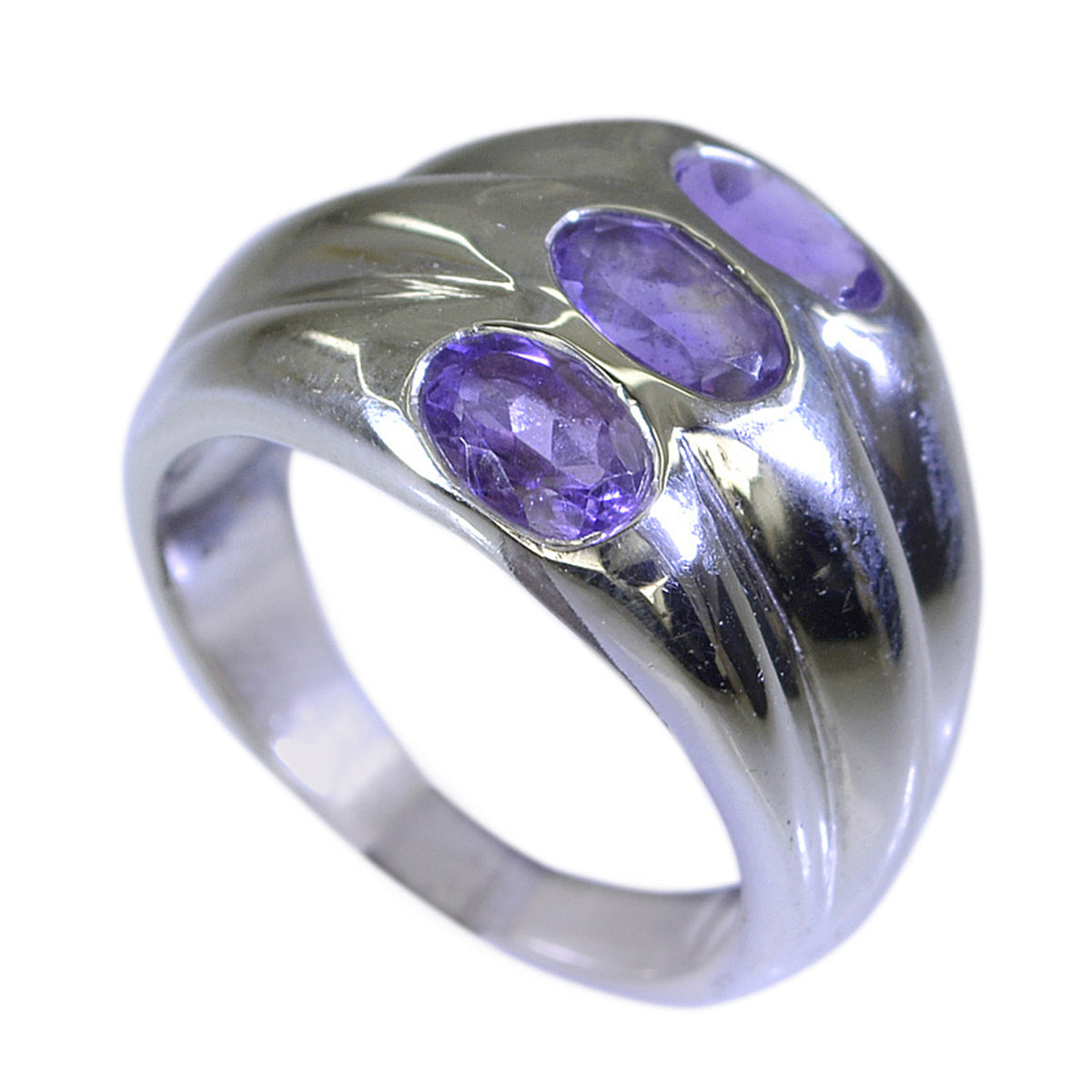 Amethyst Trilogy German 925 Silver Purple Gems Classic Sophisticated Ring Jewellery