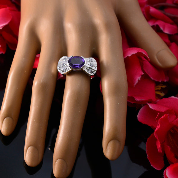 Amethyst Halo African 925 Silver Purple Gemstones Classic Modern Ring Jewelry