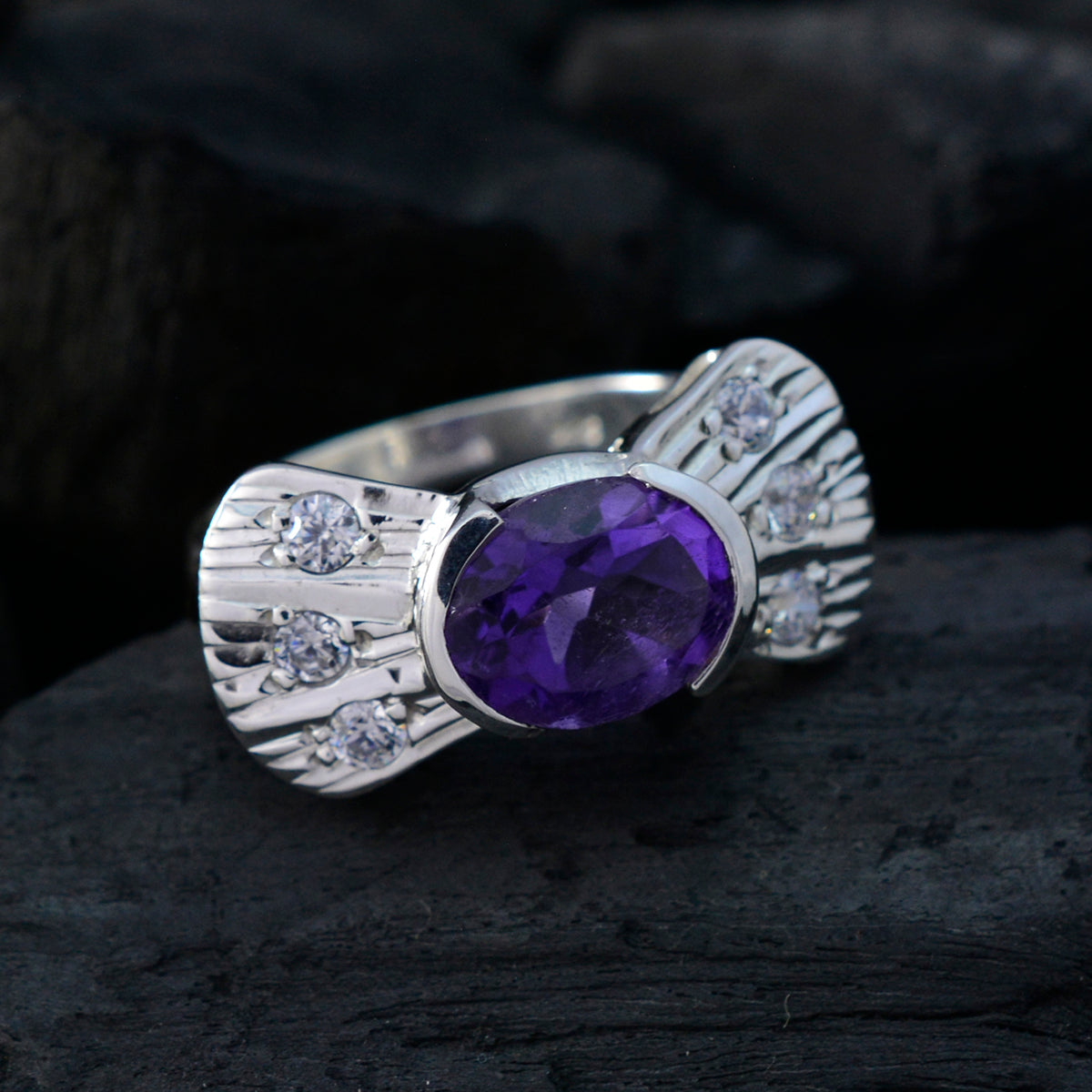 Amethyst Halo African 925 Silver Purple Gemstones Classic Modern Ring Jewelry