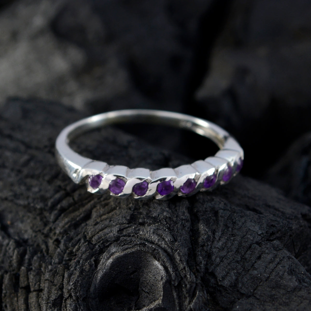 Amethyst octa Korean 92.5 Silver Purple Gemstone Delicate Eternity Band Jewelry