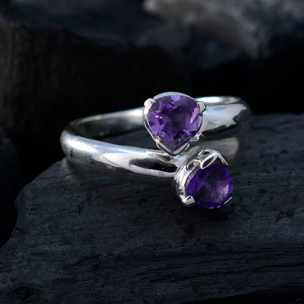 Amethyst Toi et Moi African 92.5 Silver Purple Gemstone Slim Contemporary Ring Jewellery