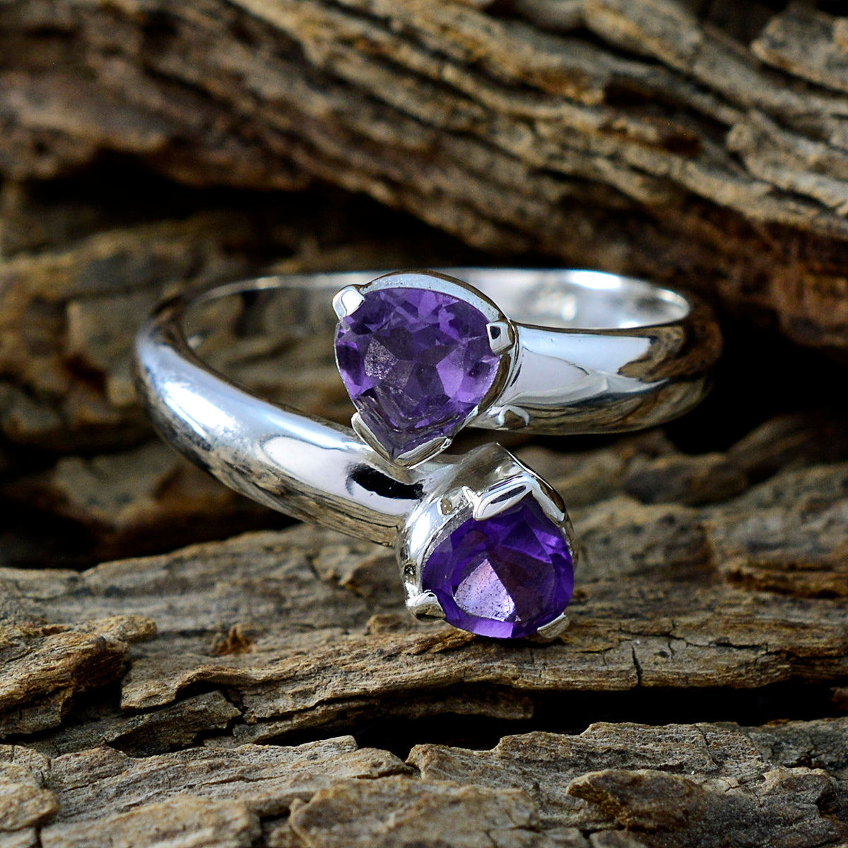 Amethyst Toi et Moi African 92.5 Silver Purple Gemstone Slim Contemporary Ring Jewellery