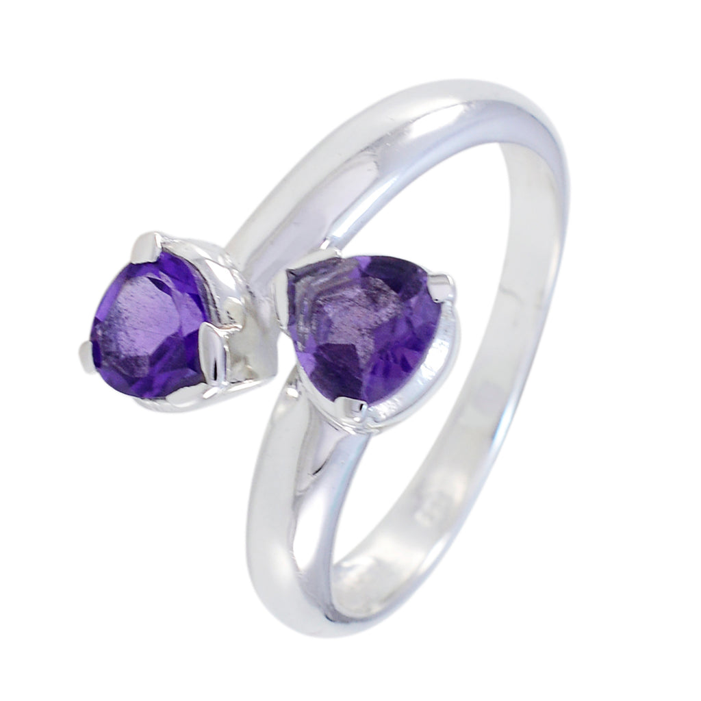 Amethyst Toi et Moi African 92.5 Silver Purple Gemstone Slim Contemporary Ring Jewellery
