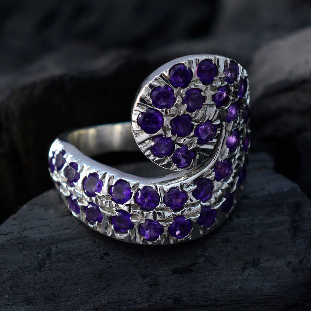 Amethyst multiple Italian Sterling Silver Purple Gemstone Edgy Abstract Ring Jewelry