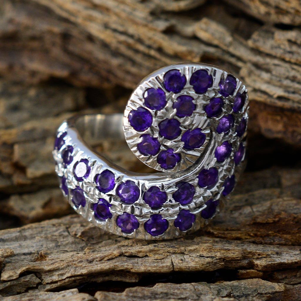 Amethyst multiple Italian Sterling Silver Purple Gemstone Edgy Abstract Ring Jewelry