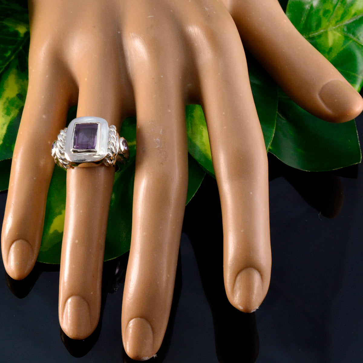 Amethyst Trilogy Egyptian Silver Purple Gemstones Eye catching Abstract Ring Jewelry