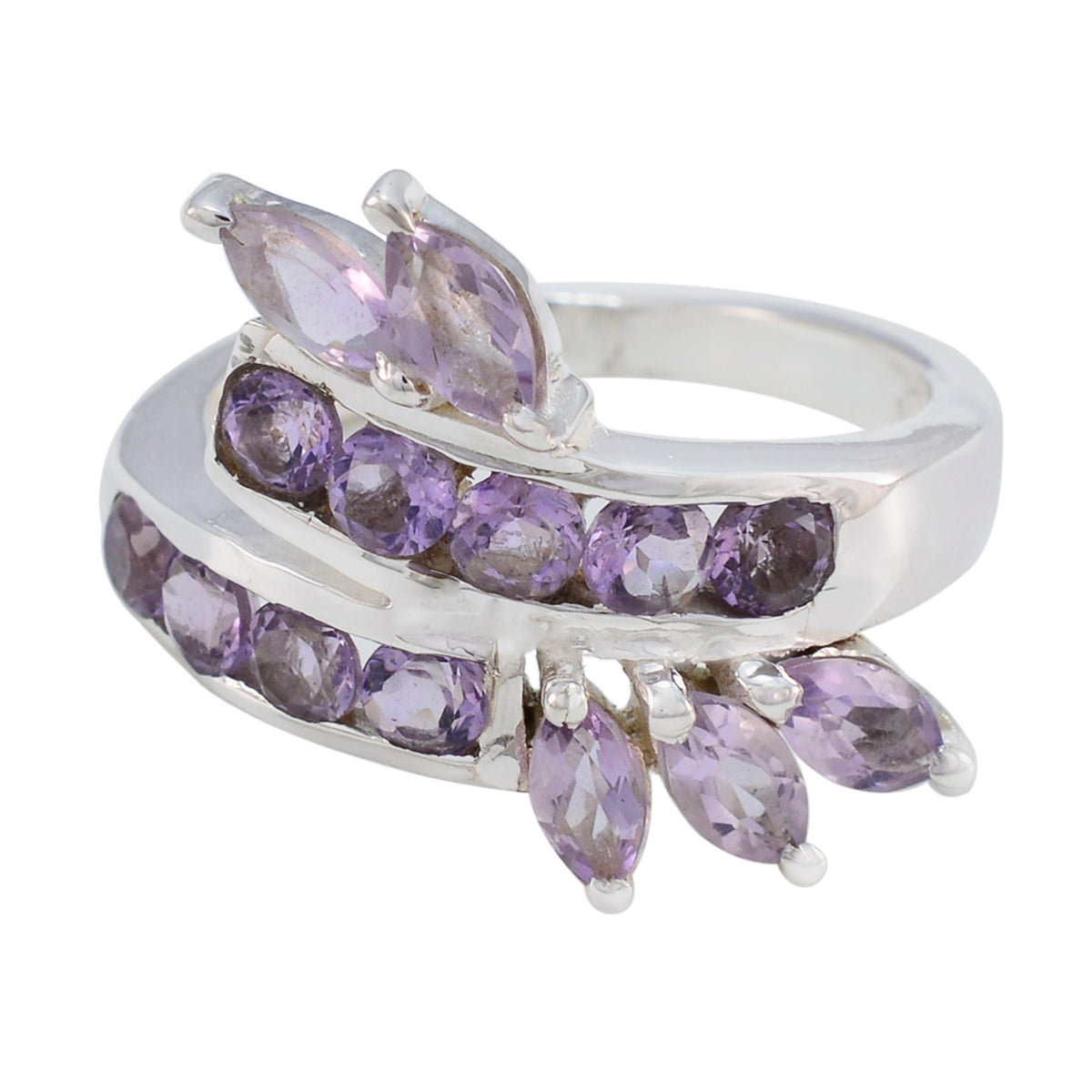 Amethyst multiple German 925 Silver Purple Gems Classic Feminine Ring Jewellery