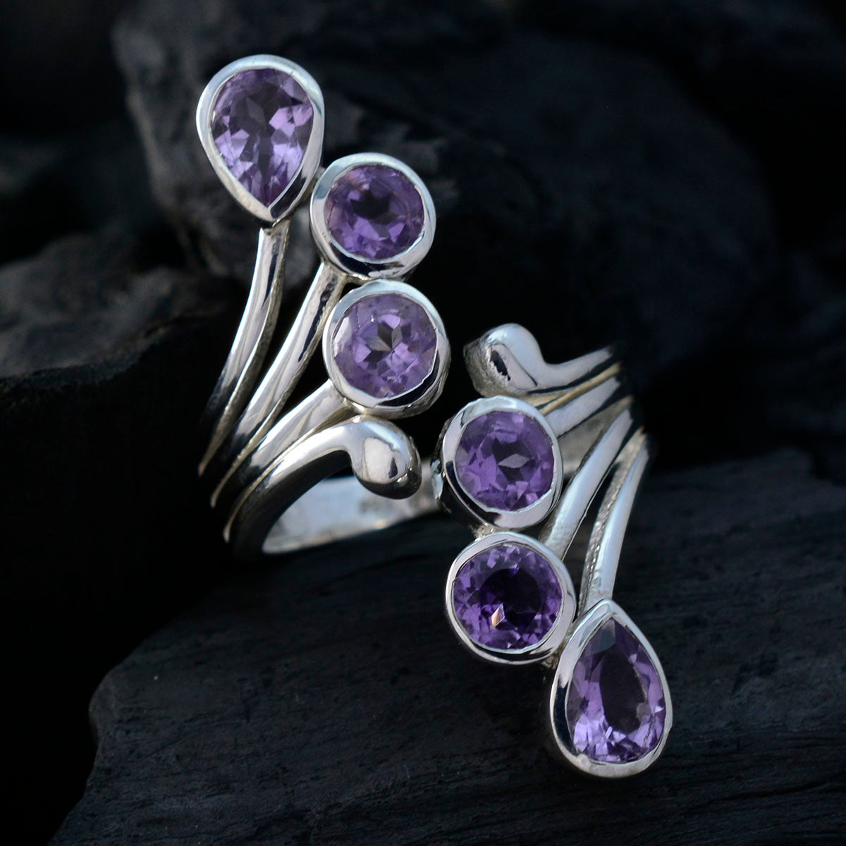 Amethyst Hexa African Silver Purple Gems Versatile Trendy Ring Jewelry