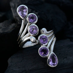 Amethyst Hexa African Silver Purple Gems Versatile Trendy Ring Jewelry