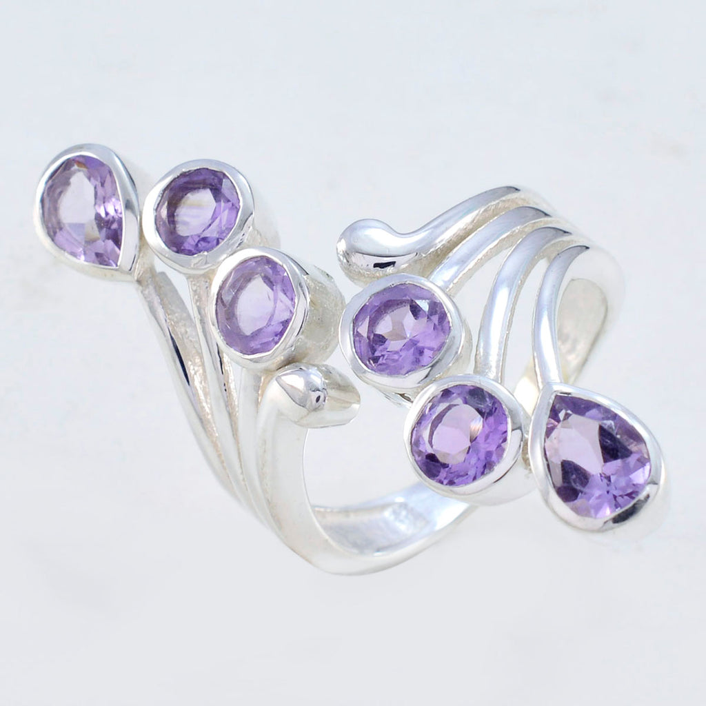 Amethyst Hexa African Silver Purple Gems Versatile Trendy Ring Jewelry