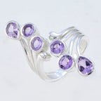 Amethyst Hexa African Silver Purple Gems Versatile Trendy Ring Jewelry