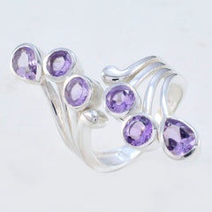 Amethyst Hexa African Silver Purple Gems Versatile Trendy Ring Jewelry