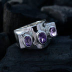 Amethyst Trilogy German 925 Sterling Silver Purple Gems Essential  Trendy Ring Jewelry