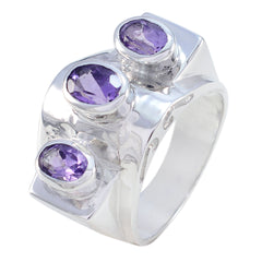 Amethyst Trilogy German 925 Sterling Silver Purple Gems Essential  Trendy Ring Jewelry