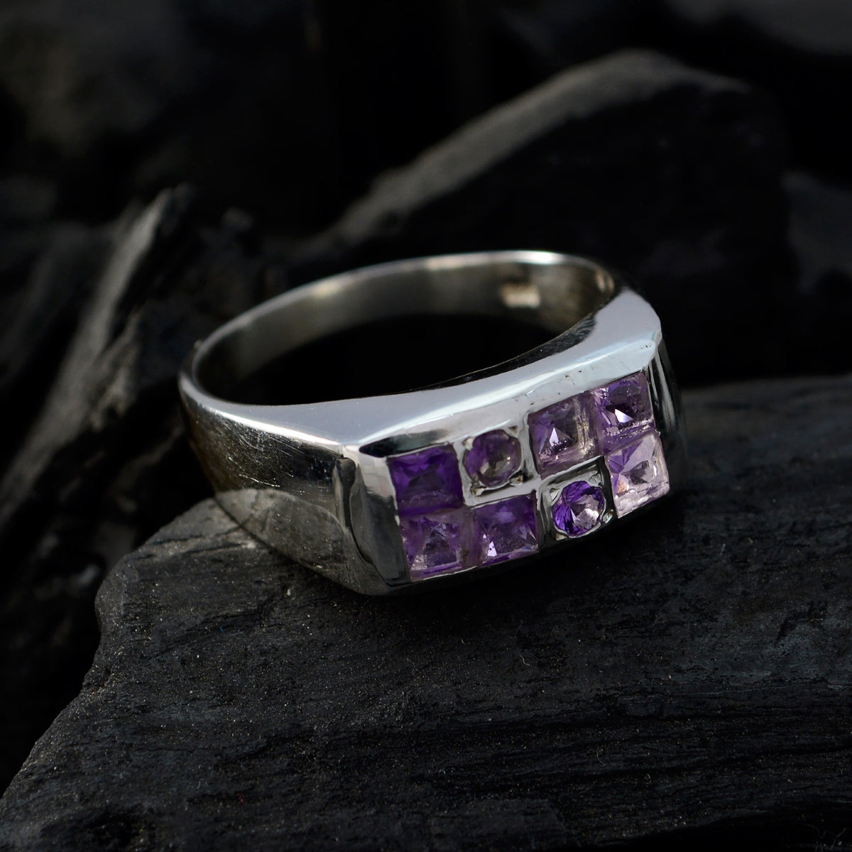 Amethyst octa Russian 925 Silver Purple Gems Classic Romantic Ring Jewellery