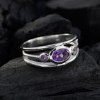 Amethyst Trilogy German 925 Silver Purple Gemstone Tiny Abstract Ring Jewelry