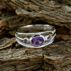 Amethyst Trilogy German 925 Silver Purple Gemstone Tiny Abstract Ring Jewelry