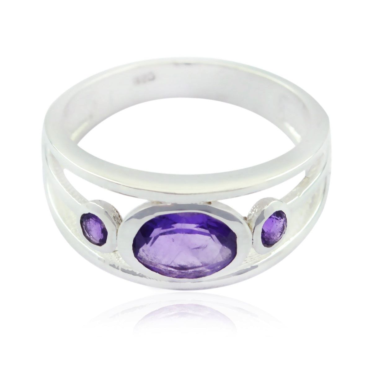 Amethyst Trilogy German 925 Silver Purple Gemstone Tiny Abstract Ring Jewelry