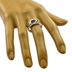 Amethyst Trilogy German 925 Silver Purple Gemstone Tiny Abstract Ring Jewelry